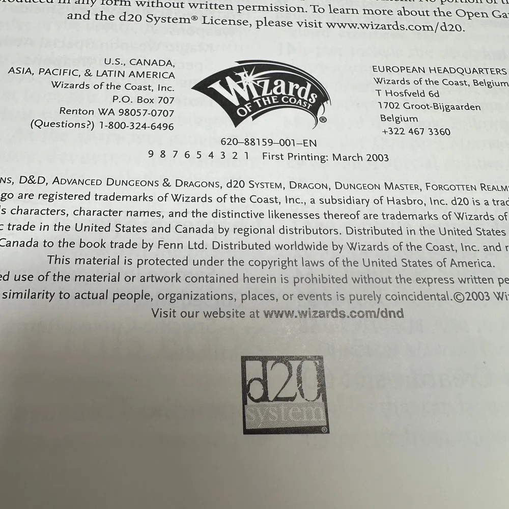 Dungeons‎ and Dragons Arms and Equipment Guide Hardcover 2003 First Printing d20